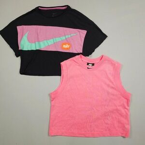 Nike Crop Top Shirt Lot Women Small - Medium Pink Black T-Shirt Athleisure